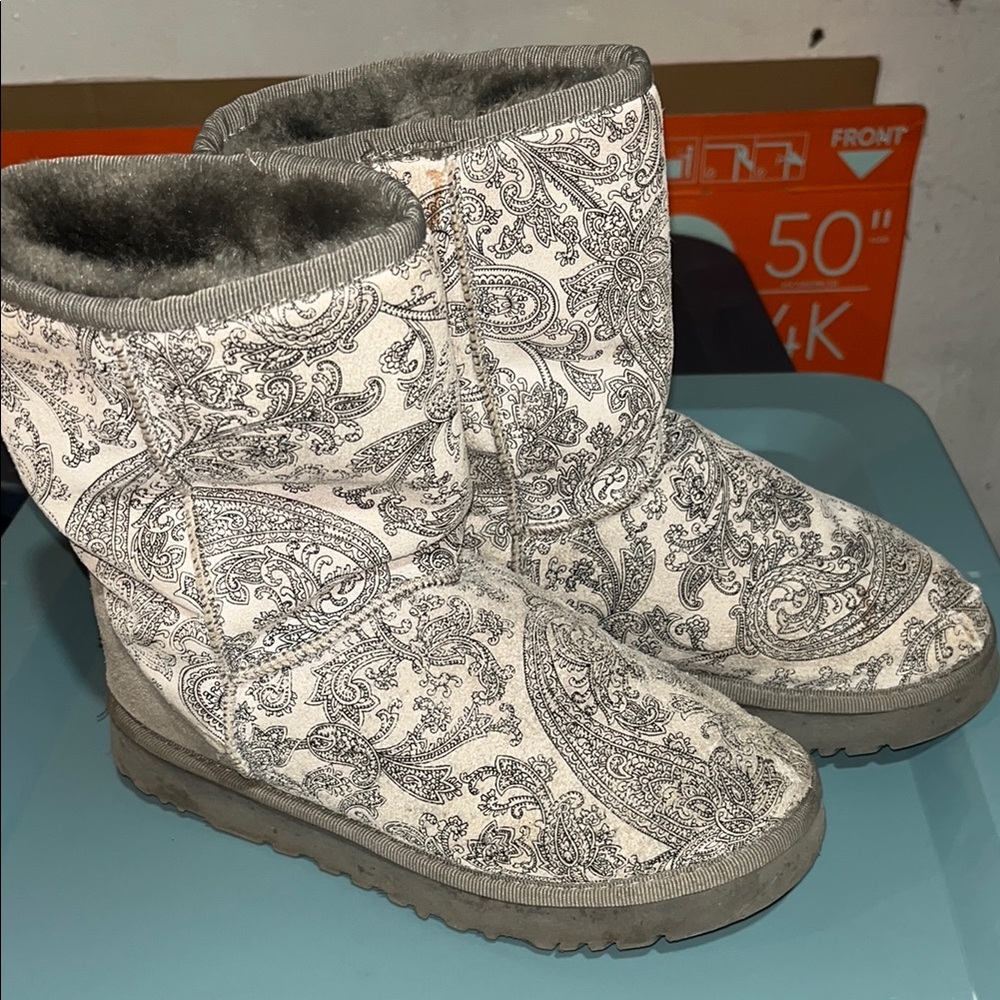 UGG Gray Winter Rain Boots with Cozy Fleece Lining